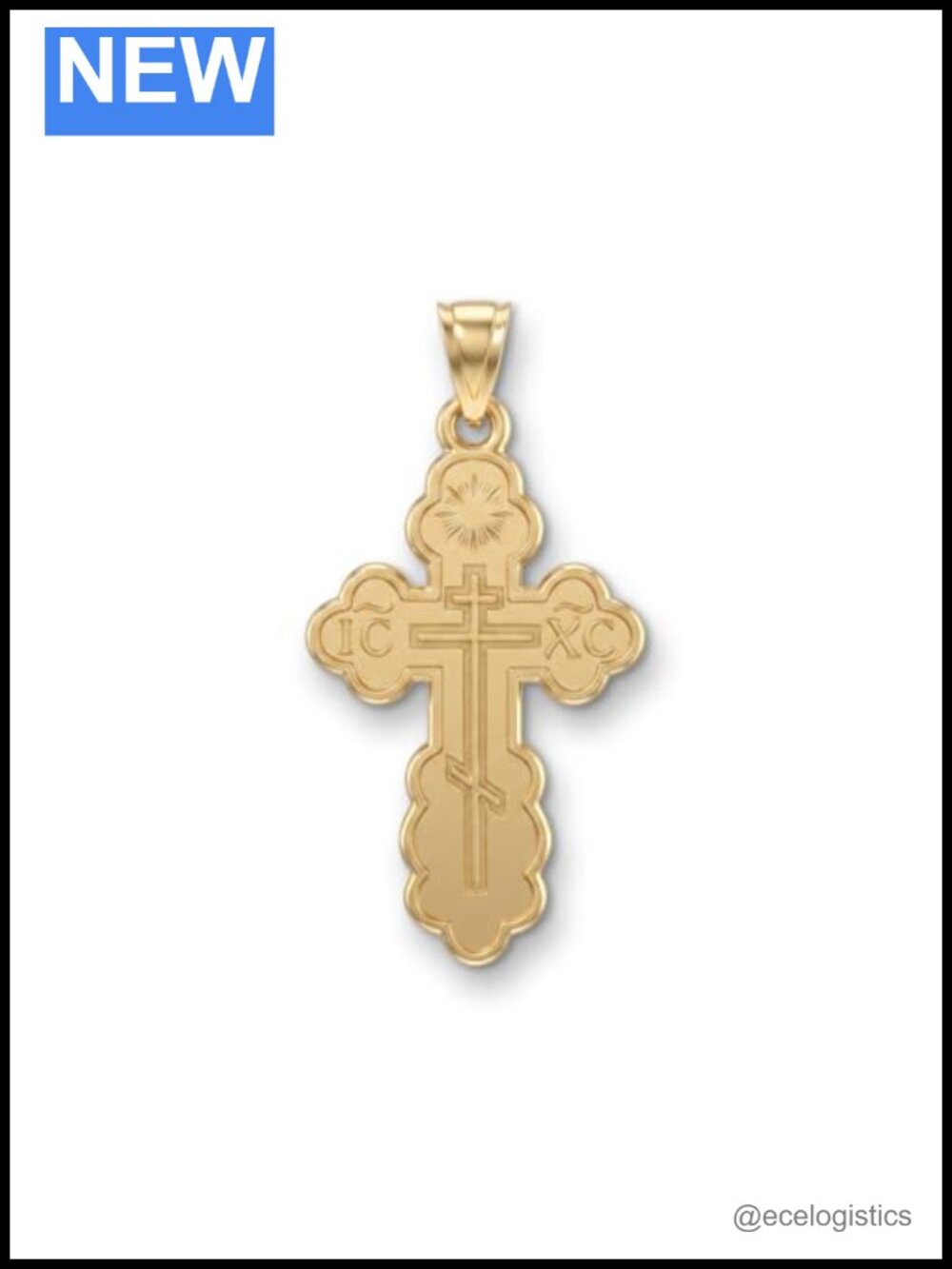 14K Double-Bonded Gold Orthodox Cross Pendant Necklace Women Men